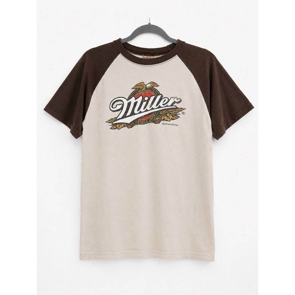 Miller Beer Raglan Graphic Tee Vintage 2005 Fifth Sun Cream Brown XL
